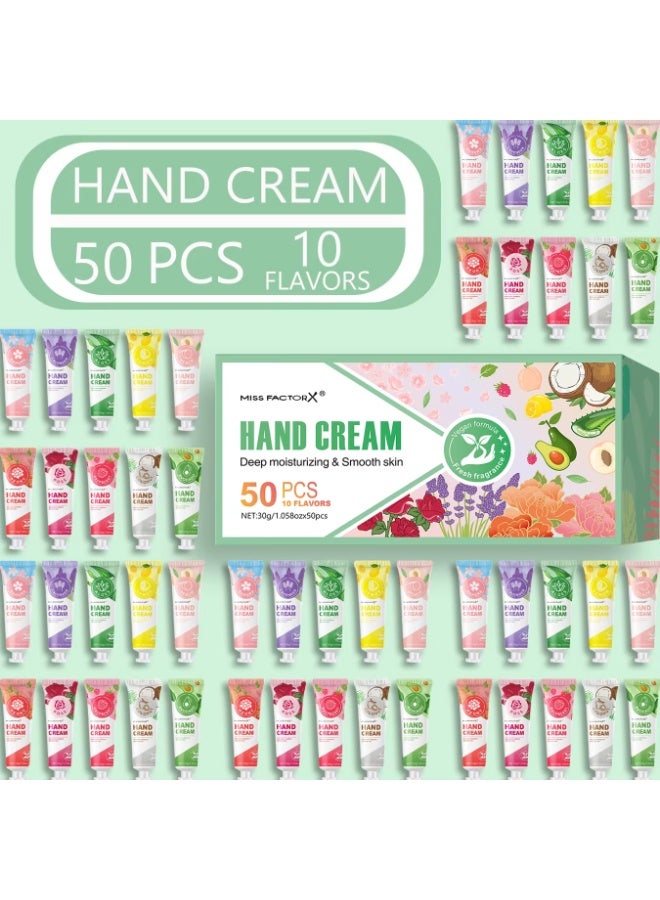 MISS FACTOR X Bulk Hand Cream Set 50 Pieces – Vegan Formula, Smooth & Nourishing Hand Moisturizer, Mixed Scents. - Image 1